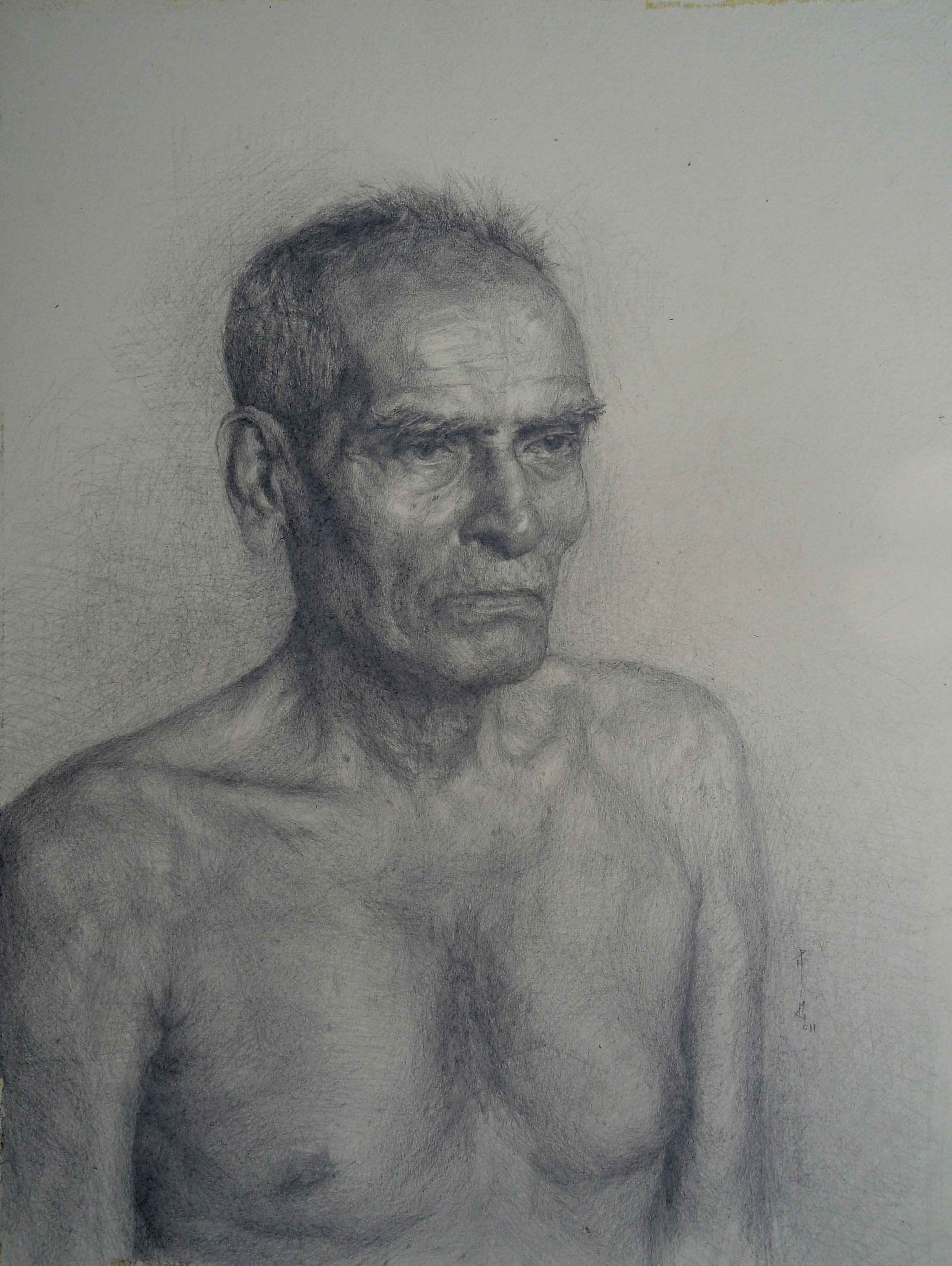 This commissioned portrait is a naturalistic charcoal study focused on the physical presence and individuality of the subject.